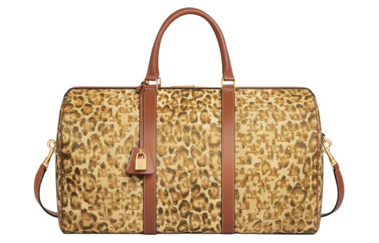CELINE Cow Leather Handbag Shoulder Bag Crossbody Bag Travel Bag Large Size Women's Brown And Yellow