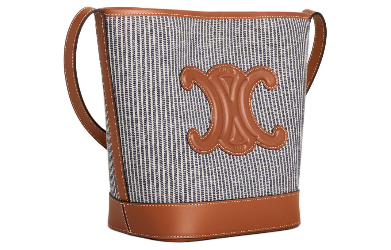 CELINE Fabric With Cow Leather Bucket Bag, Shoulder Bag, Crossbody Bag Women's Marine Blue