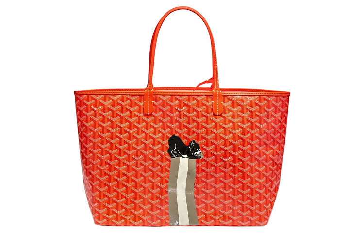 GOYARD Saint Louis Canvas With Calfskin Combo Bag Tote One Shoulder Handbag Large Size Unisex Orange