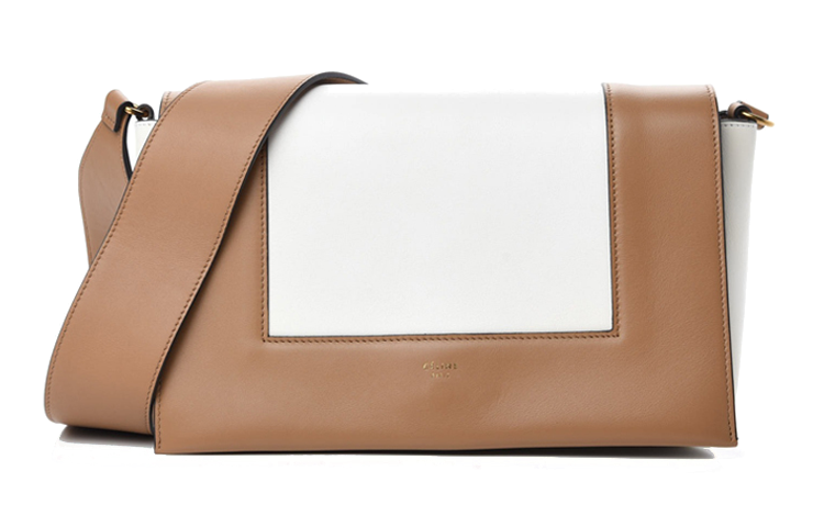 CELINE Frame Smooth Calf Leather Shoulder Bag, Crossbody Bag Medium Size Women's Umber/Neon White