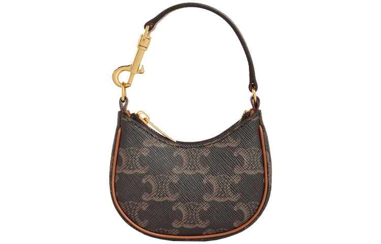 CELINE Canvas Cow Leather Patchwork Handbag Coin Purse Pendant Shoulder Bag Women's Tawny