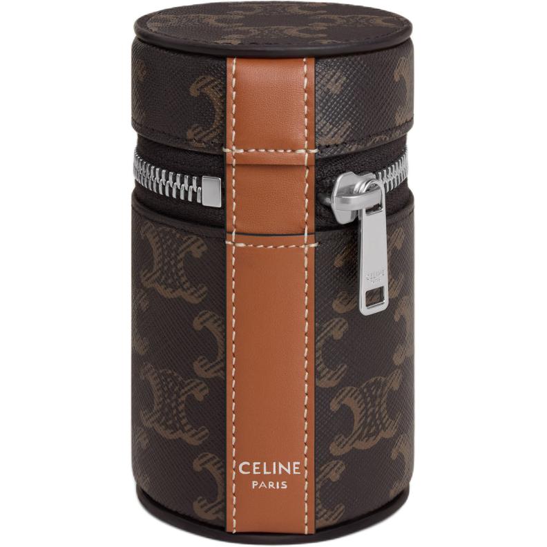 CELINE Cow Leather Camera Lens Bag Storage Bag Unisex Tan