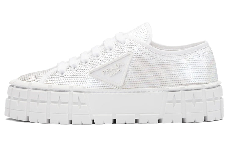 PRADA Double Wheel Sneakers Sequins White Women's