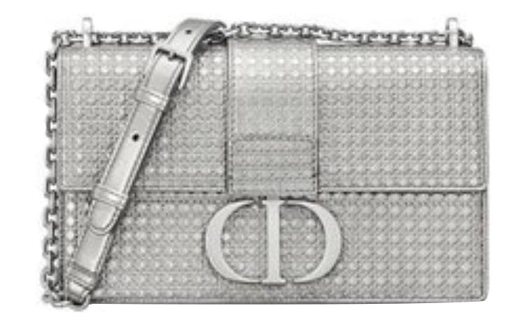 DIOR 30 Montaigne Cow Leather Chain Bag Shoulder Bag Crossbody Bag Women's Silver