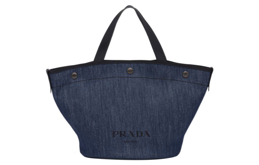 PRADA Denim With Leather Tote Bag Shopping Bag Shoulder Bag Crossbody Bag Handbag Small Size Women's Marine Blue/Black