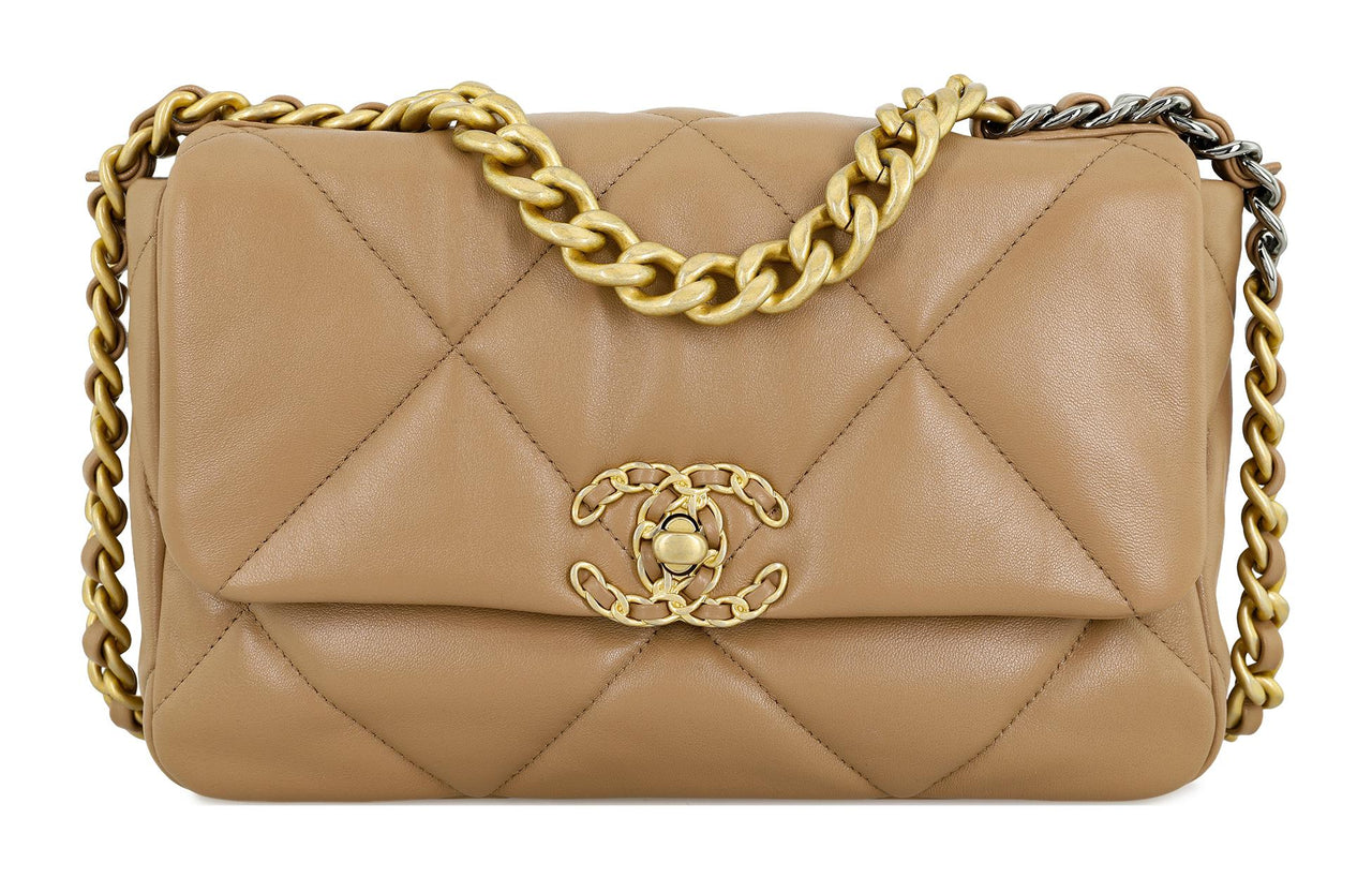 CHANEL 19Bag Sheepskin Shoulder Bag Crossbody Bag Small Size Women's Brown