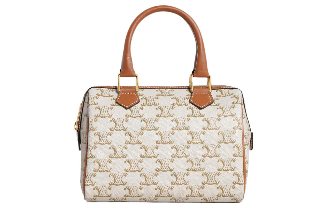 CELINE Cow Leather Boston Bag, Crossbody Bag, Shoulder Bag, Handbag Trumpets Women's White