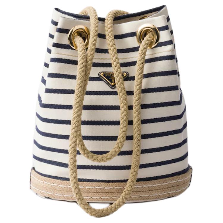 PRADA Cotton Polyester Shoulder Bag Trumpets Women's Ivory & Blue
