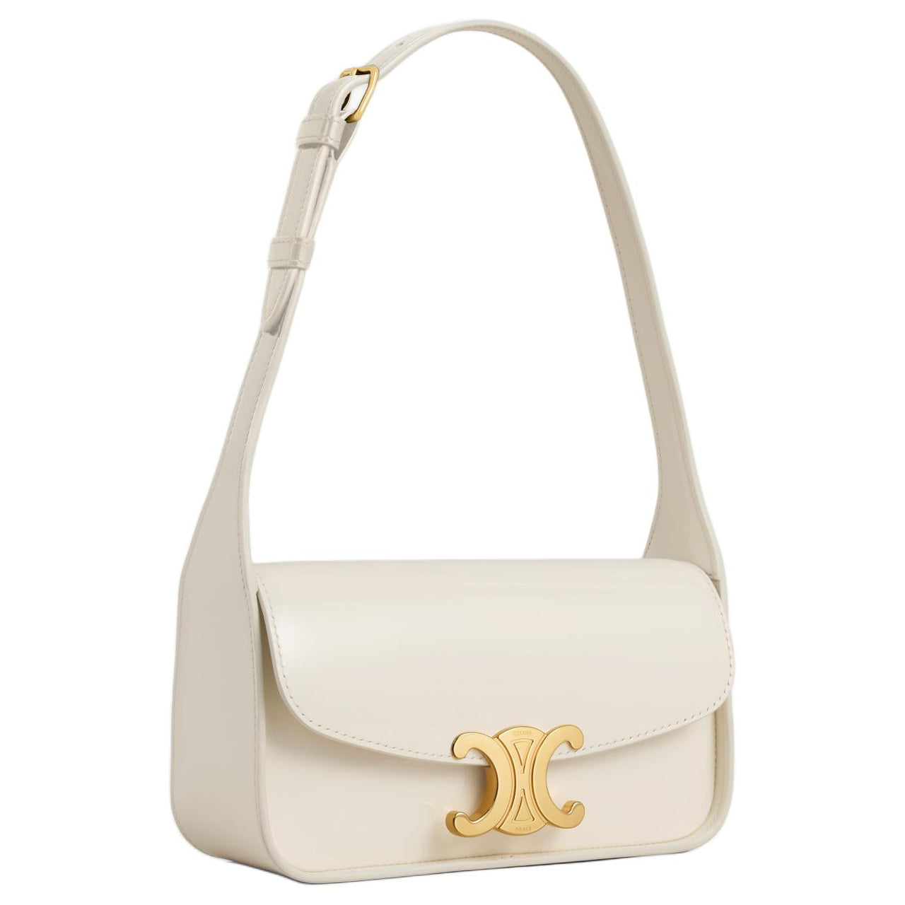 CELINE Cow Leather Handbag, Shoulder Bag Women's Cotton White