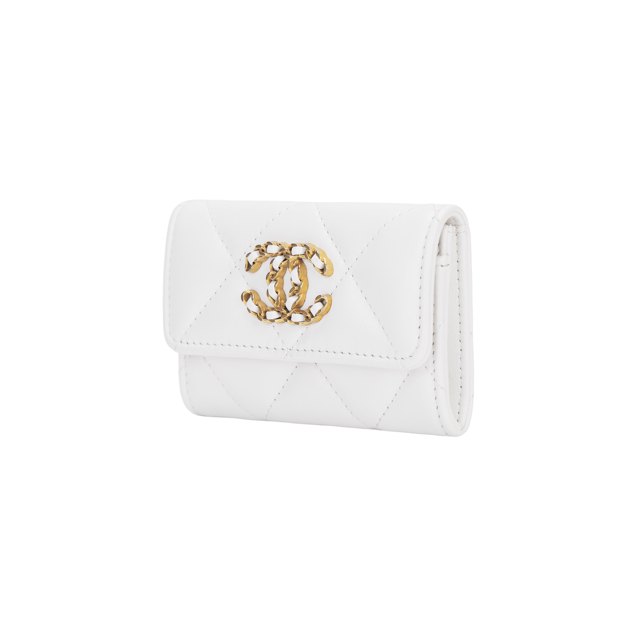 CHANEL 19Bag Bright Lambskin Card Holder Women's White