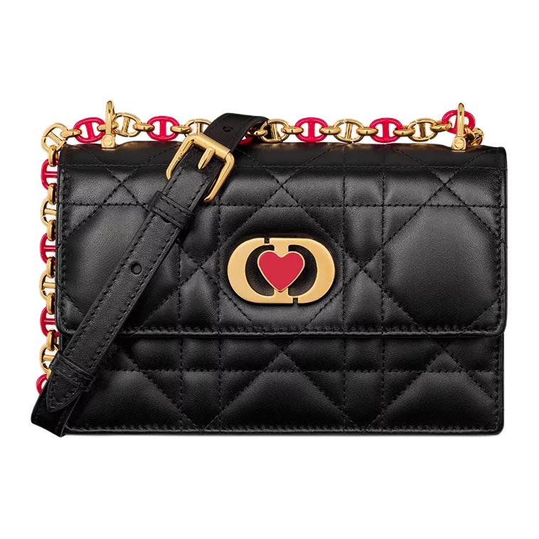 DIOR Caro Sheepskin Shoulder Bag Mini Women's Black