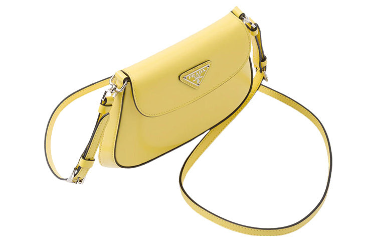 PRADA Cleo Shiny Leather Crossbody Bag Shoulder Bag Women's Yellow