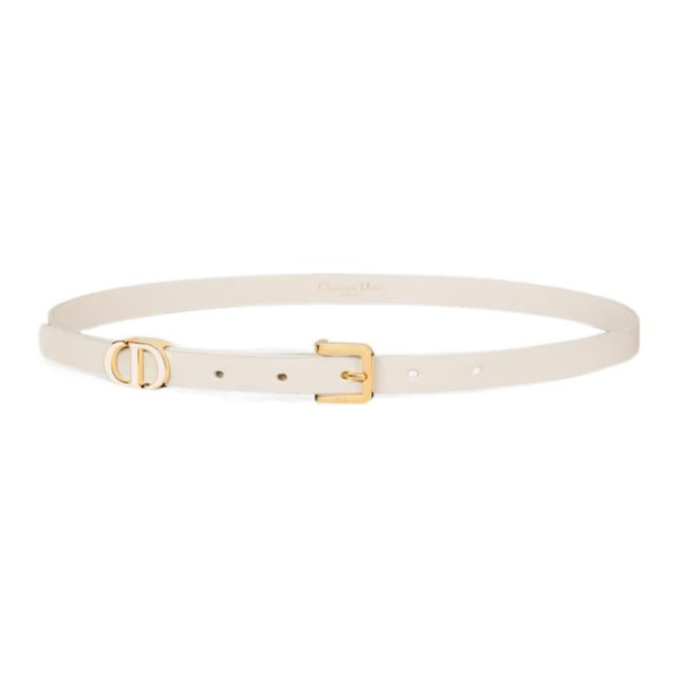 DIOR 30 Montaigne Ring Design Pin Buckle Calfskin Leather Belts Women's White Width 1.5CM