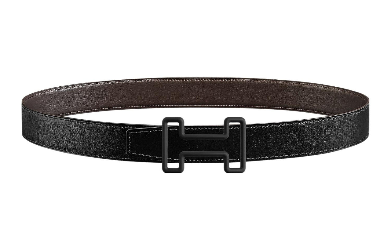 HERMES Avant-Garde Black Buckle Togo Calfskin Double-Sided Leather Belt Men's Black Width: 3.2cm