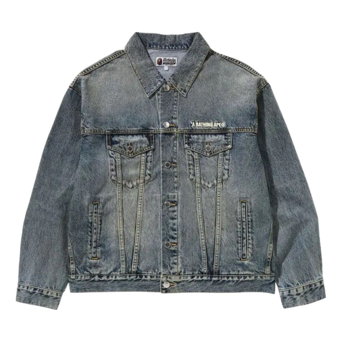 A Bathing Ape Distressed Denim Trucker Jacket 'Light Indigo' 1K80-140-308-LIGHTINDI