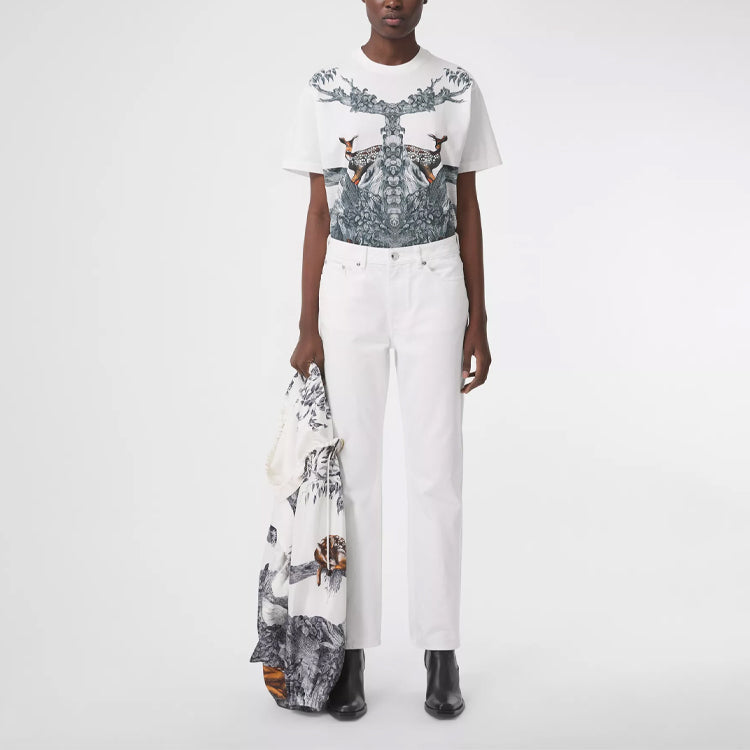 Burberry SS21 Sketch Printing Loose Short Sleeve White 80437441
