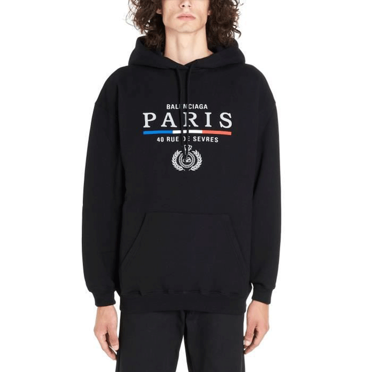 Balenciaga BB Paris Flag Cotton Hoodie 'Black' 570811TGV681000