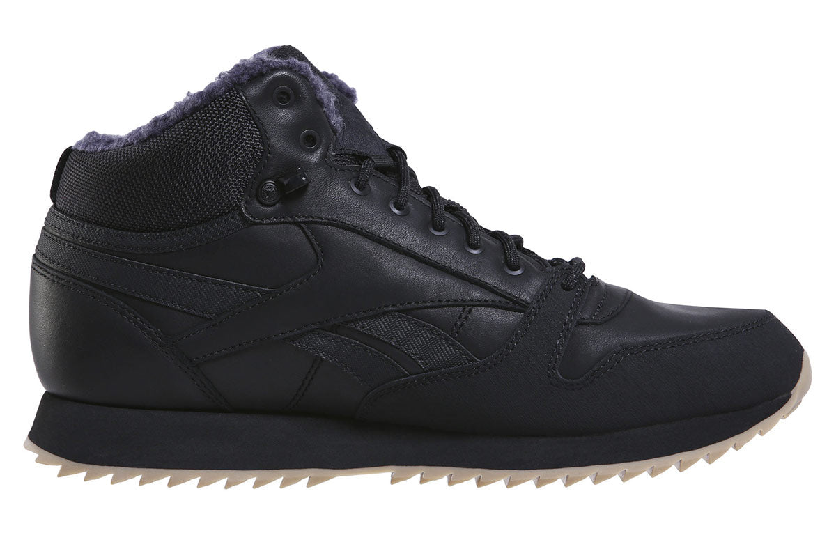 Reebok Cl Lthr Mid Ripple Mu Black Fleece Lined Running Shoes DV5108