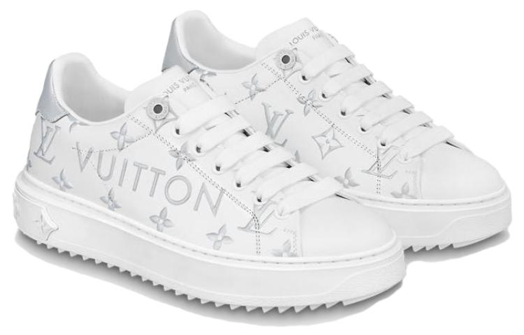(WMNS) LOUIS VUITTON Time Out Sneakers 'White with Silver Monogram and Logo' 1AAVVA