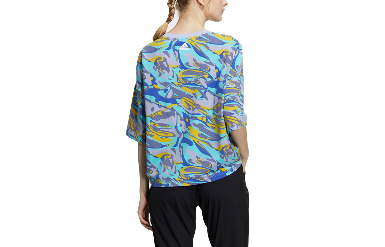(WMNS) adidas Str T Aop Logo Printing Sports Short Sleeve Blue H09703