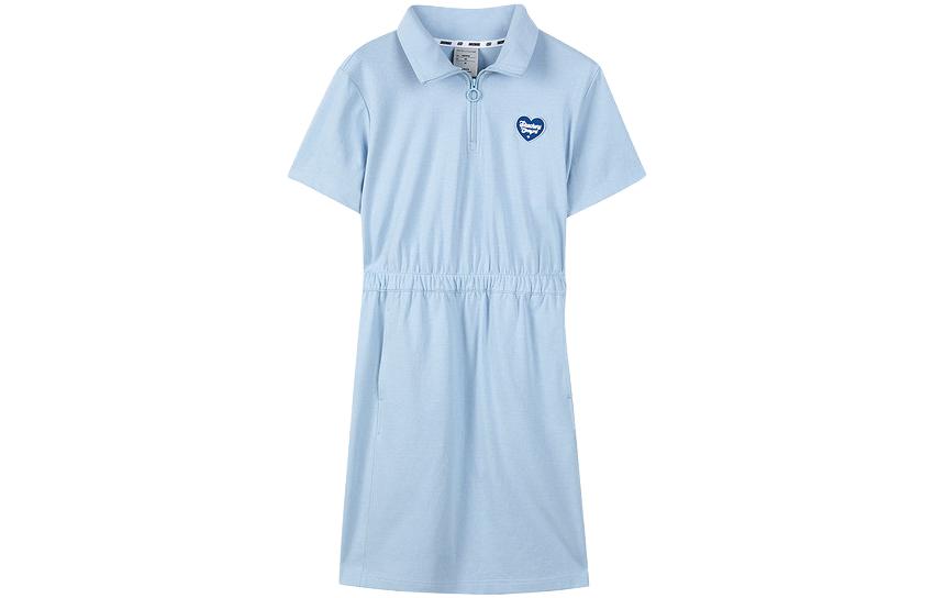 (WMNS) Skechers Logo Printed Waist-Defining Short Sleeve Dress 'White Black Blue' L223W083
