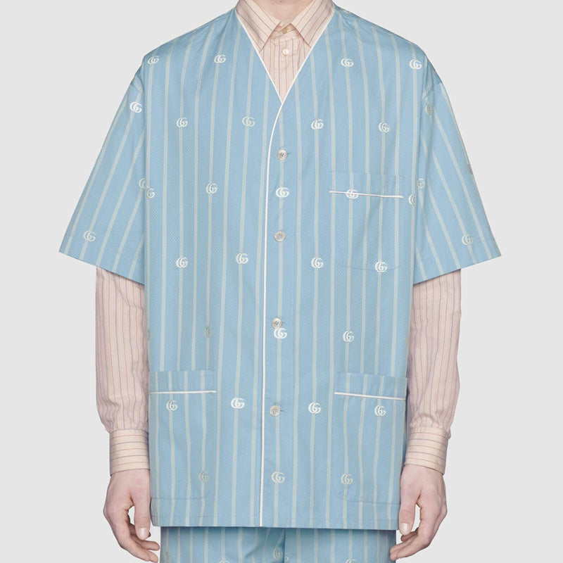 Gucci GG Striped Cotton Oversized Shape Shirt For Men Blue 618919-ZAEQH-4234
