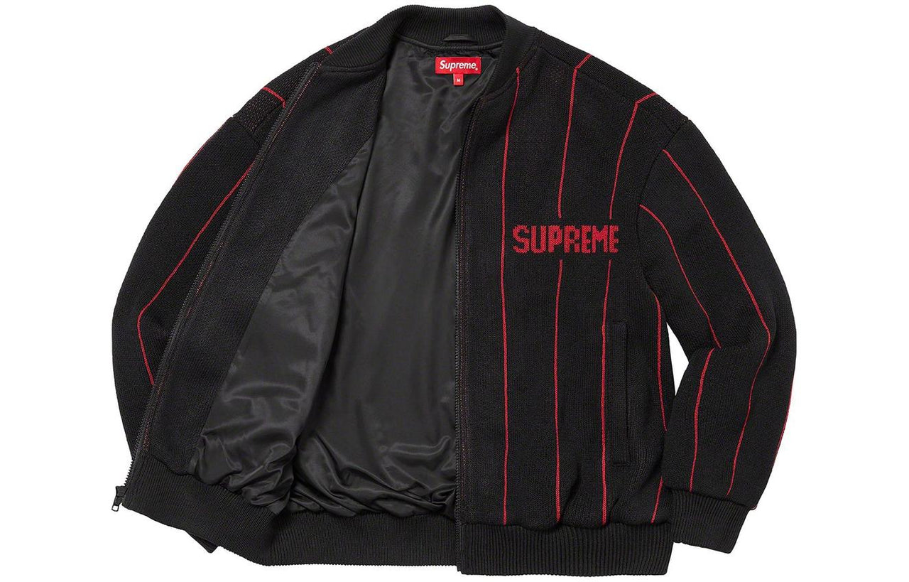 Supreme SS23 Week11 Pinstripe Varsity Zip Up Jacket 'Black' SUP-SS23-204