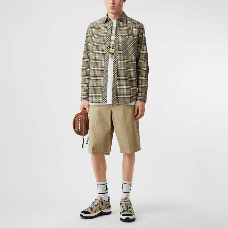 Burberry Check Long Sleeve Shirt Male Green 80175631