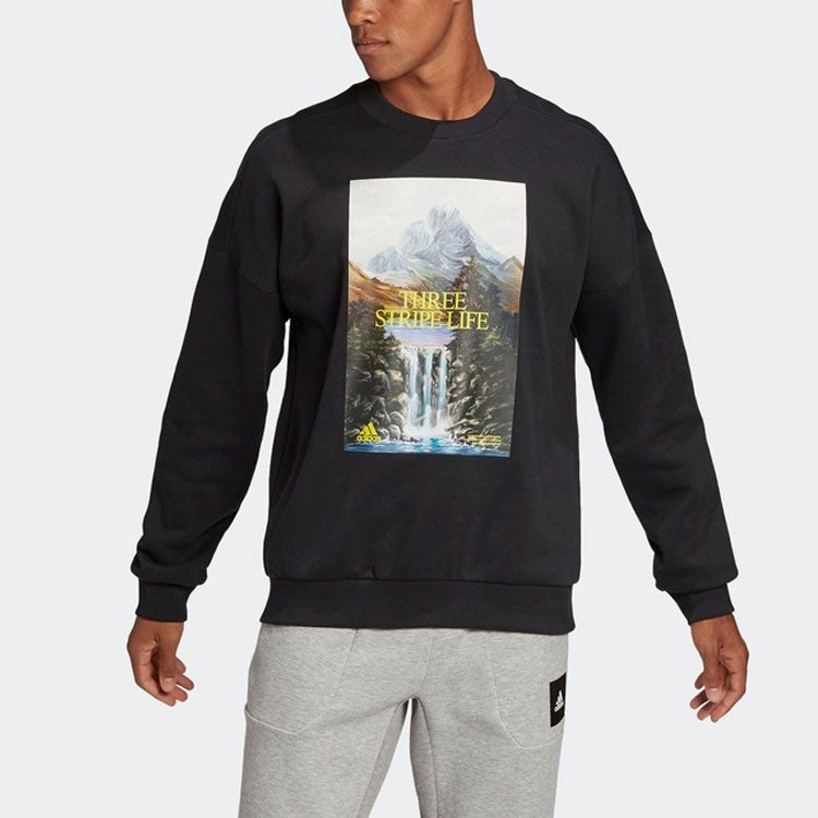 adidas Training Sports Printing Loose Round Neck Pullover Black GM6507