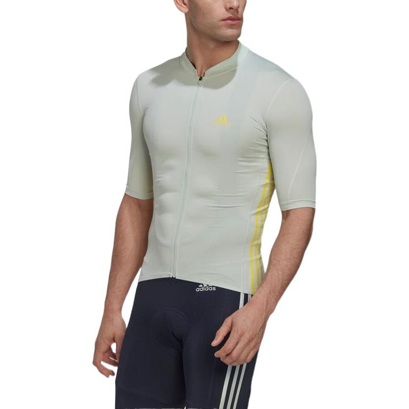 Men's adidas Logo Printing Stripe Zipper Half Sleeve Green T-Shirt HM6428