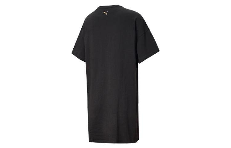 (WMNS) PUMA Printing Short Sleeve Round Neck Dress Black 583870-51