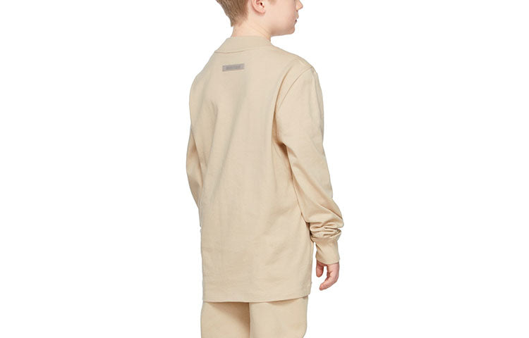 (GS) تيشيرت Fear of God Essentials خريف وشتاء 2021 بأكمام طويلة من الكتان/البيج FOG-FW21-135