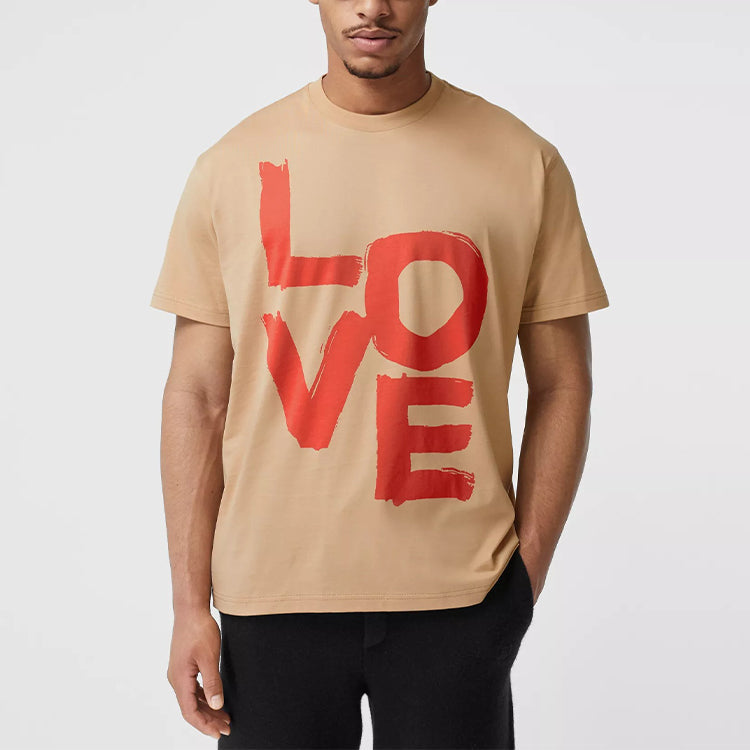 Men's Burberry Love Pattern Loose Short Sleeve Yellow 80375851