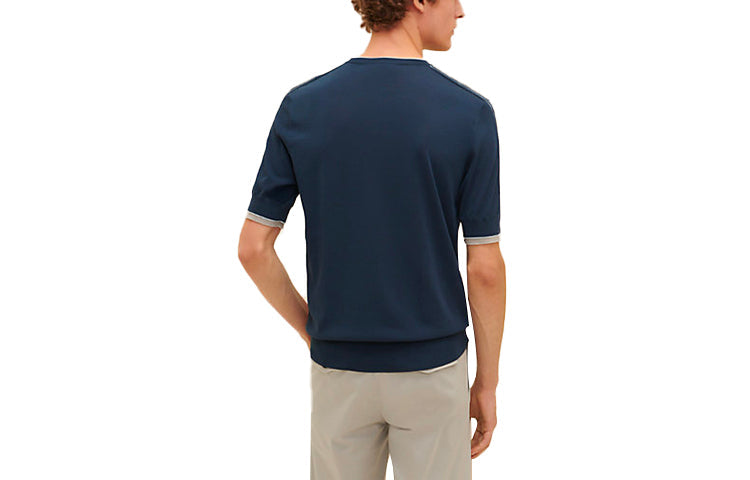 Men's HERMES SS21 Short Sleeve Round Neck Dark Sea Blue T-Shirt H157330HA67