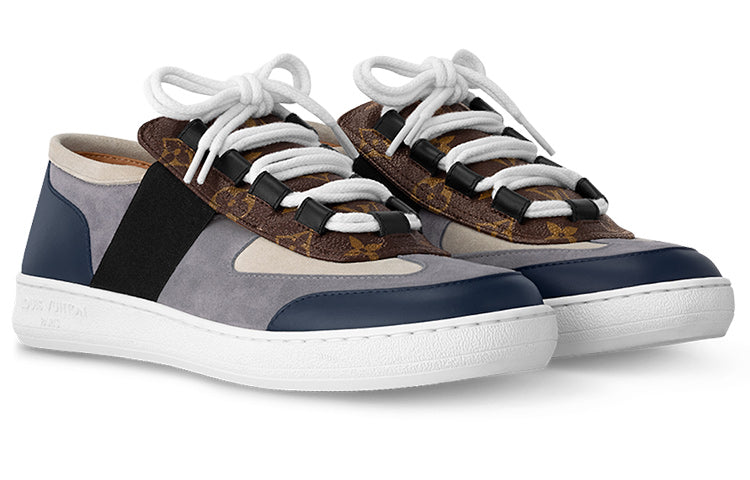(WMNS) حذاء رياضي Louis VUITTON Lous باللون الأزرق الرمادي مع شعار بني 1ABUUP