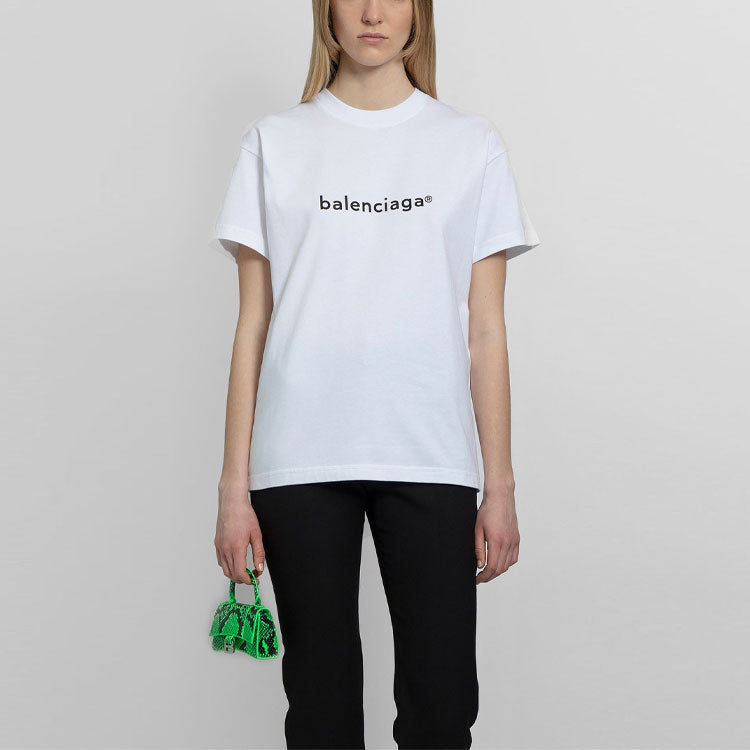 Balenciaga SS21 Casual Alphabet Logo Printing Large Short Sleeve White 612965TIV549040