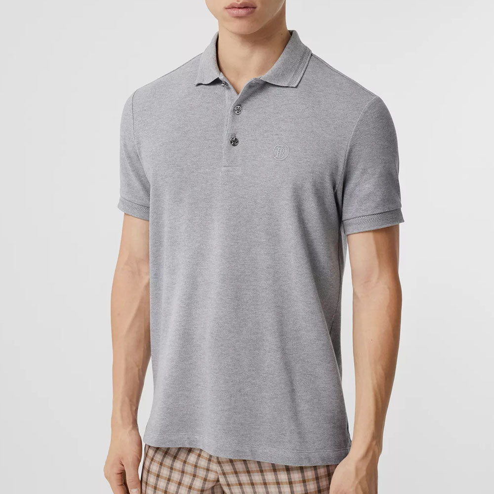 Men's Burberry SS21 Button Mesh Short Sleeve Polo Shirt Gray 80374361