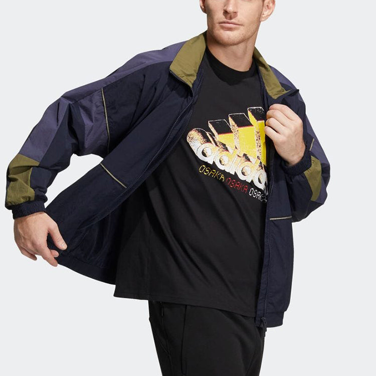 adidas Contrast Color Stitching Long Sleeves Sports Jacket Men's Legend Dark HD0071