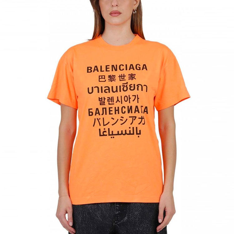 Balenciaga SS21 Letter Printing Round Neck Orange 612965TJVI37513