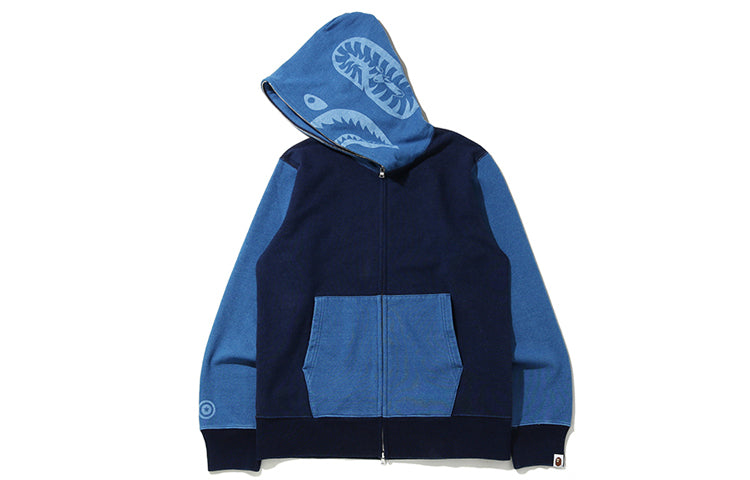 Men's BAPE Shark Splicing hooded Zipper Navy Blue 0ZXSWM115023E