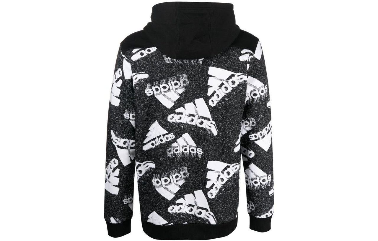 adidas BrandLove Fleece Hoodie 'Black White' HK0369