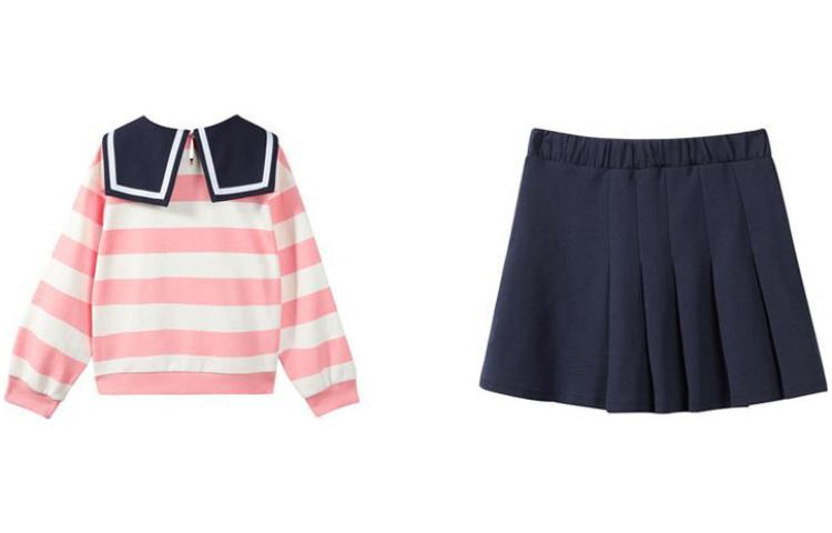 (GS) Skechers Striped Loose Fit Sweatshirt Letter Print Half Skirt 'Pink White Black' P322G049