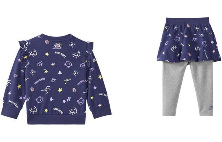 (GS) Skechers Letter Full Print Round Neck Pullover Sweatshirt Sports Suit 'Blue Pink' L322G012