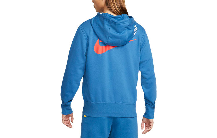 Men's Nike Sunflower Flowers Printing Hooded Zipper Jacket Blue DM4986-407