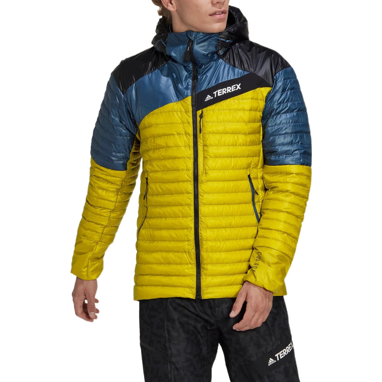 Men's adidas Terrex Tr Colorblock Design Brand Logo Printing Zipper Hooded Down Jacket Colorblock HF8847