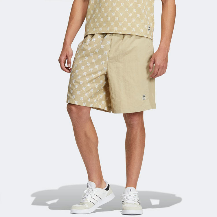 Men's adidas neo Pattern Printing Lacing Casual Sports Shorts Brown Yellow IB5846