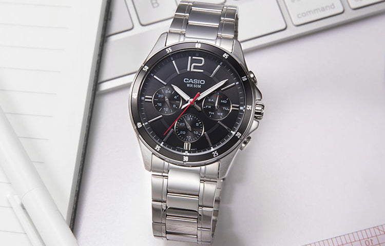 CASIO Waterproof Stainless Steel Strap Quartz Mens Black Analog MTP-1374D-1A