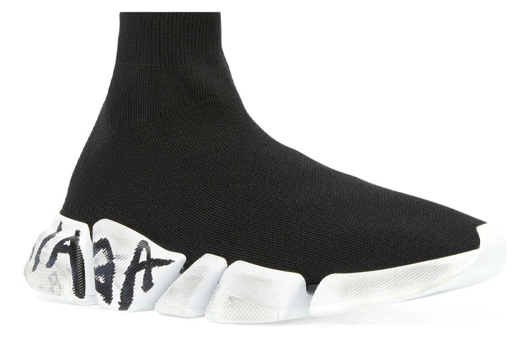 (WMNS) Balenciaga Speed 2.0 Graffiti Sneakers 'Black Recycled Knit and White Sole Unit' 617196W2DD41091