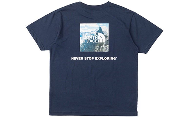 THE NORTH FACE Yosemite Snow Mountain Square Logo Printing Short Sleeve Unisex Navy Blue NT32002A-CM