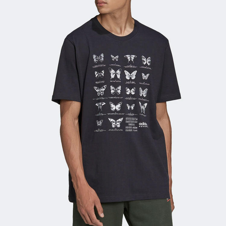 Men's adidas originals Butterfly Printing Casual Sports Loose Short Sleeve Black T-Shirt HF4802